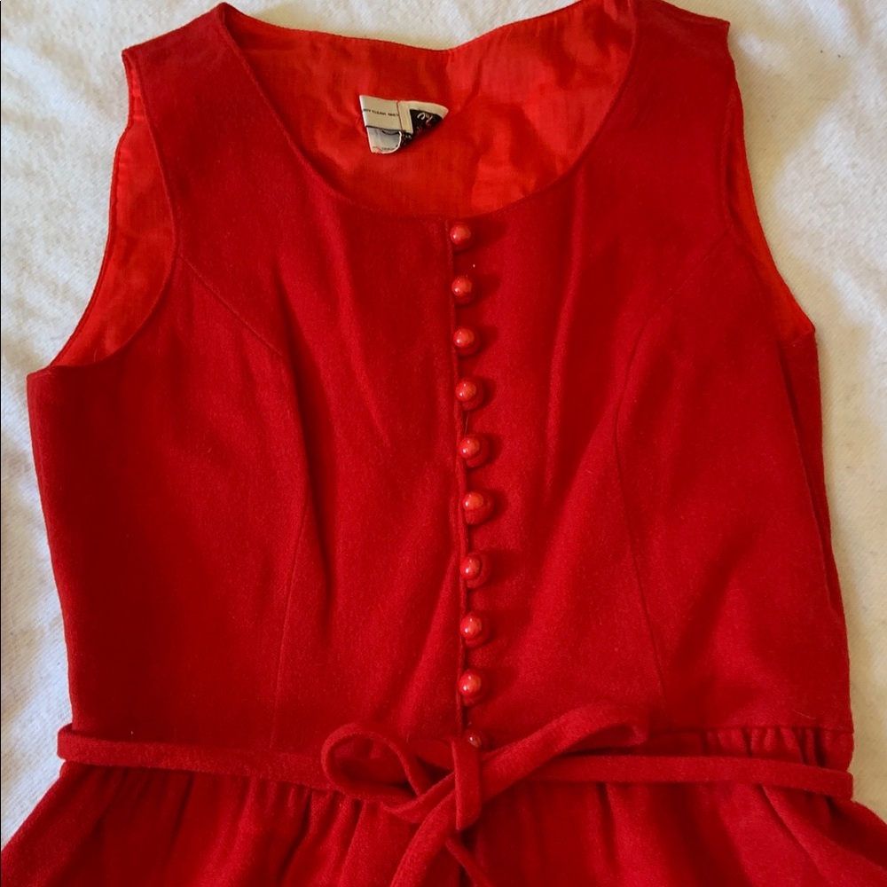 Lanz wool Red Sleeveless jumper Dress with pockets belt made in USA. Size small - Picture 10 of 10